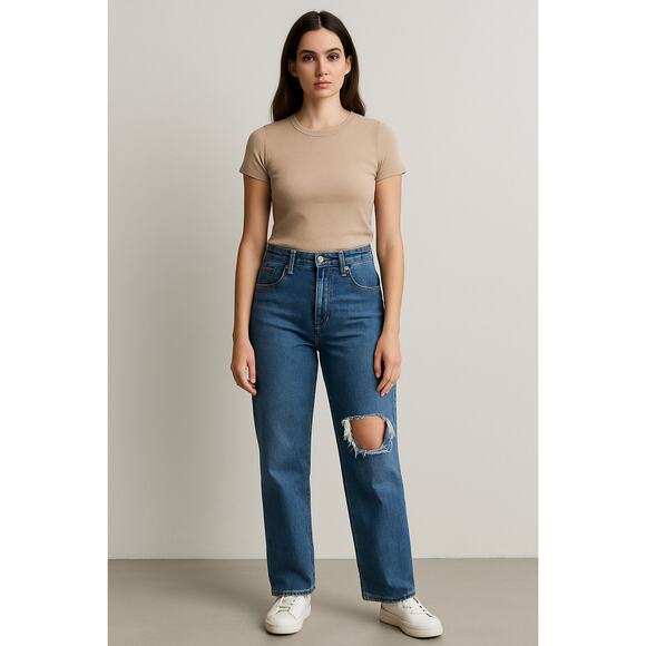 Levi's SZ 29 Premium Denim Ribcage Straight Ankle Distressed  S40197 - Picture 1 of 7